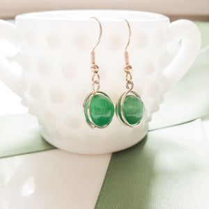 Rio Collection - Green Cats Eye Earrings Wrapped in Sterling Silver - Side view - BellaChel Jeweler