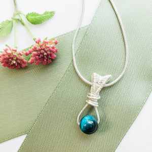 Laguna Collection - Natural Blue Tiger's Eye Necklace in Sterling Silver - close up view of Sydney Style - BellaChel Jeweler