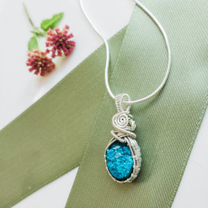 Laguna Collection - Authentic Turquoise Necklace in Sterling Silver - Hathor Style close up back side view - BellaChel Jeweler