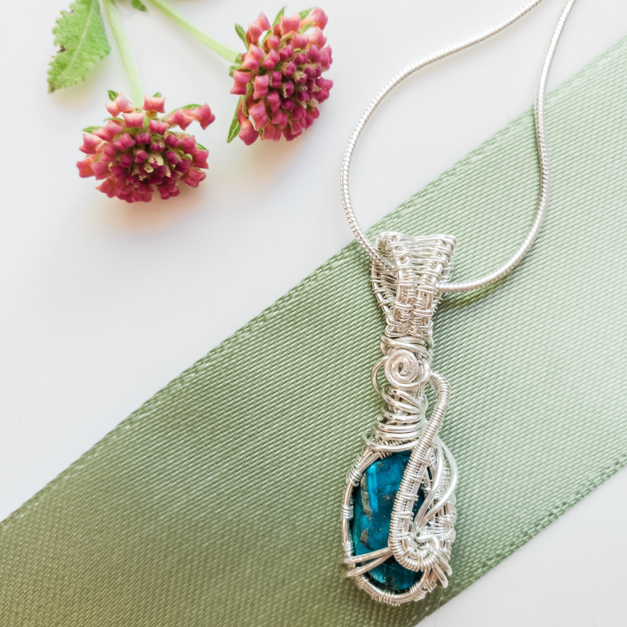 Laguna Collection - Authentic Turquoise Necklace in Sterling Silver - Neith Style close up back side view - BellaChel Jeweler