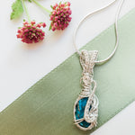 Cargar imagen en el visor de la galería, Laguna Collection - Authentic Turquoise Necklace in Sterling Silver - Neith Style close up back side view - BellaChel Jeweler
