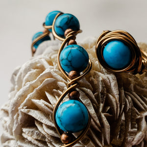 Turquoise Howlite Bracelet and Ring in Antique Copper. Ring Sold Separately/BellaChel Jeweler