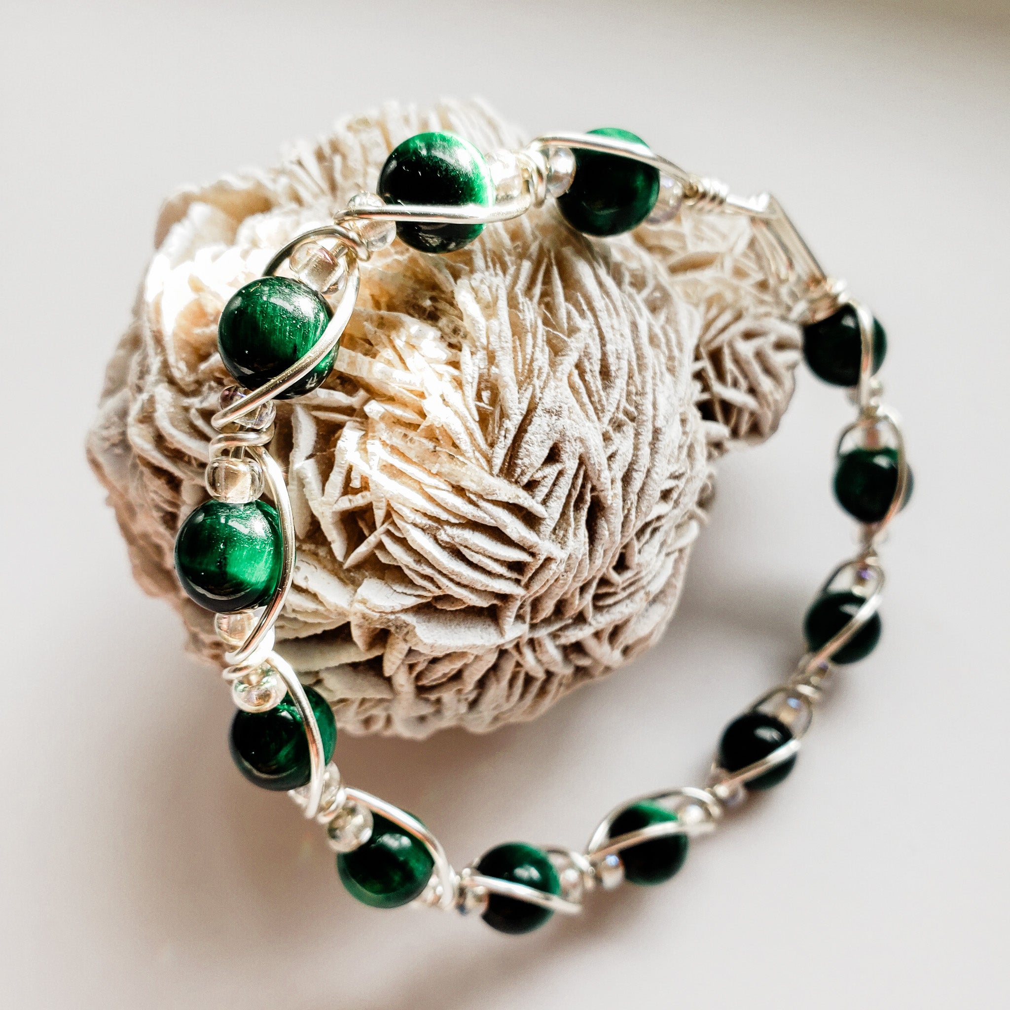 Green Tiger Eye Wire Wrapped Bracelet