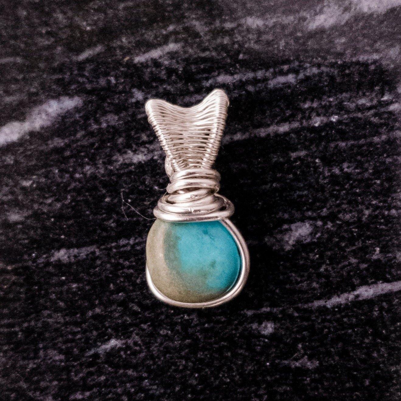 Real Turquoise Necklace Pendant in sterling silver front view - BellaChel Jeweler