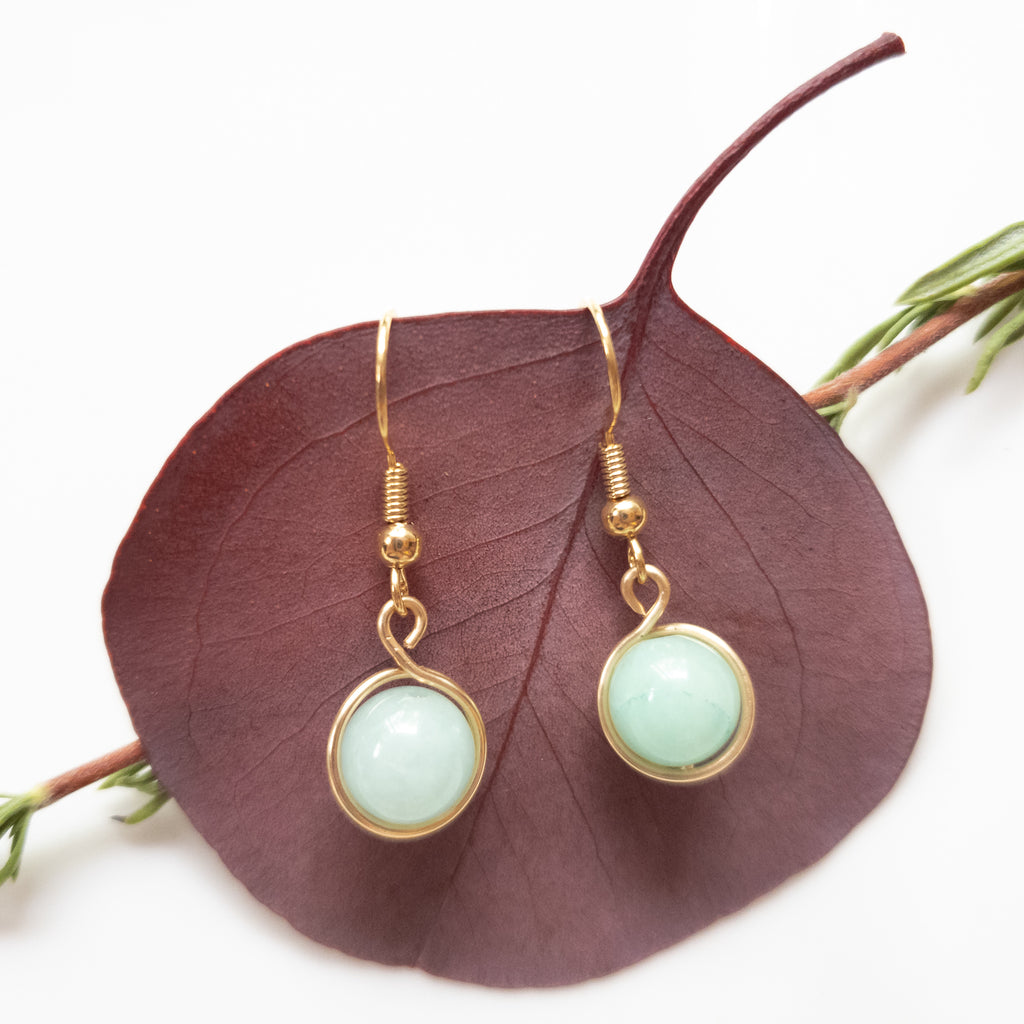 Signature Collection - Amazonite Earrings close-up view - BellaChel Jeweler