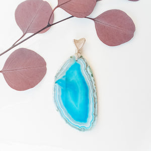 Statement Piece Blue Geode Sliced Agate Necklace front view - BellaChel Jeweler