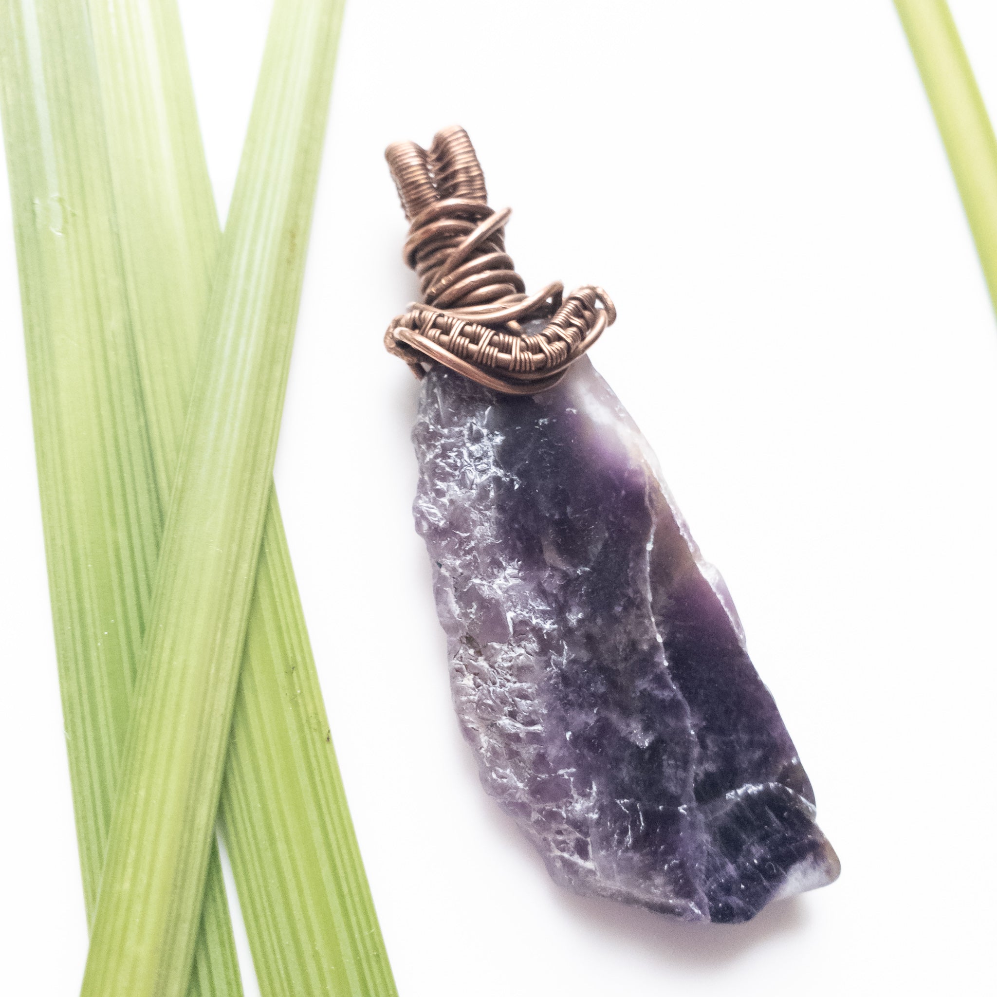 Viking Collection - Men's Raw Amethyst necklace in copper, close-up side view - BellaChel Jeweler