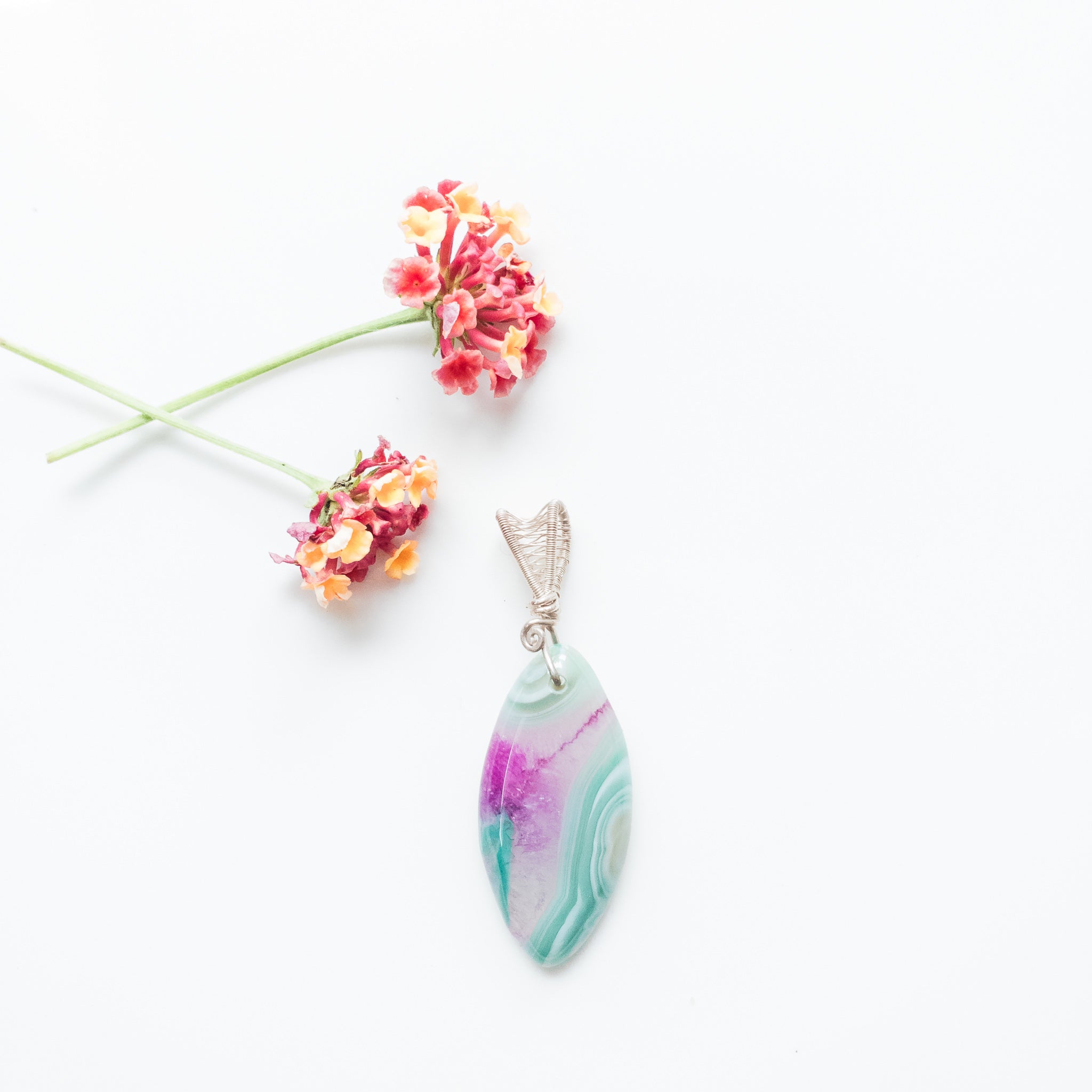 Rio Collection - Rio Collection - Beautiful Fuchsia and Teal Geode Pendant in Sterling Silver front view - BellaChel Jeweler