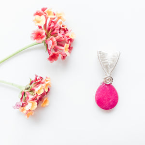Rio Collection - Hot Pink Jade Dainty Pendant close up view in Sterling Silver - BellaChel Jeweler