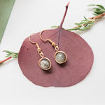 Cargar imagen en el visor de la galería, Aurora Collection - Gray Labradorite Earrings in gold front view - BellaChel Jeweler
