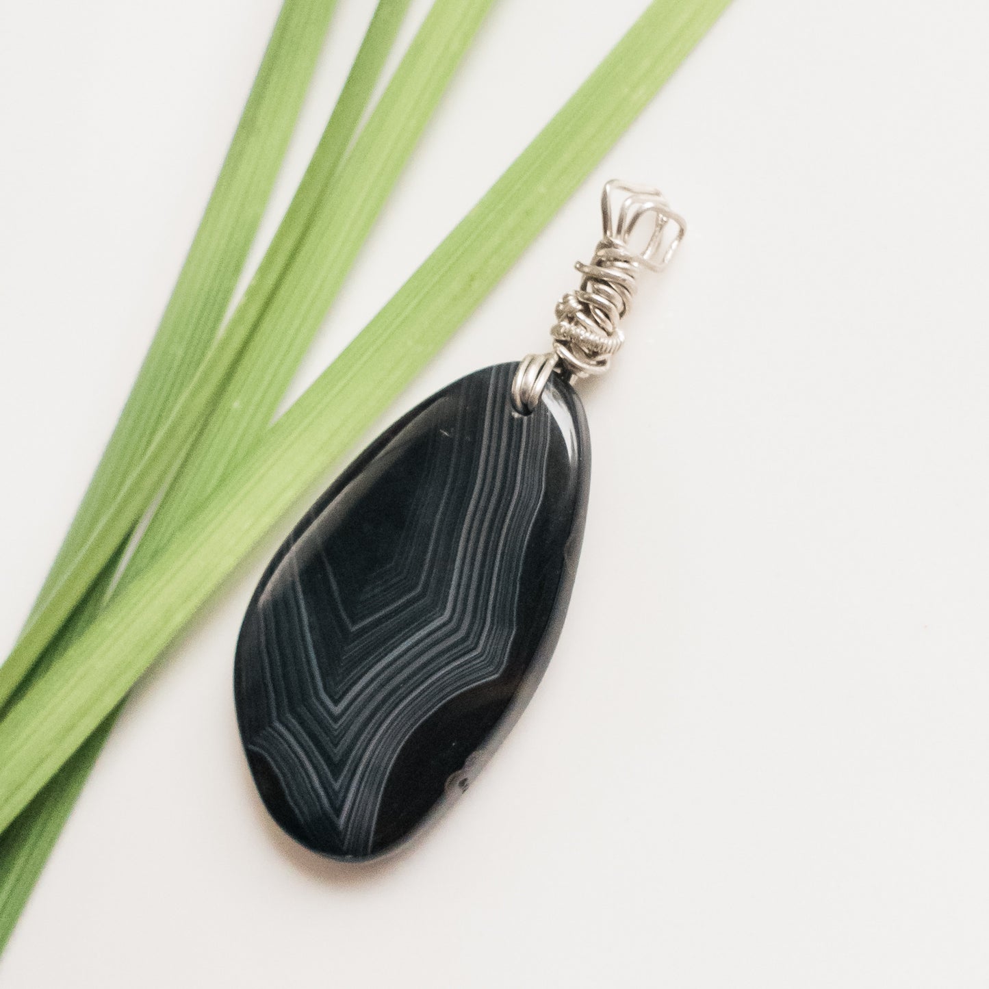 Viking Collection - Large Black N White Onyx Pendant in Sterling Silver - front view - BellaChel Jeweler