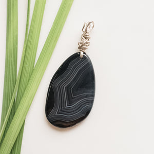 Large Black N White Onyx Pendant in Sterling Silver - Back side view - BellaChel Jeweler