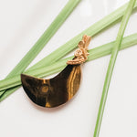 Load image into Gallery viewer, Viking Collection - Tiger Eye Crescent Moon in Gold Bronze - Back view - BellaChel Jeweler
