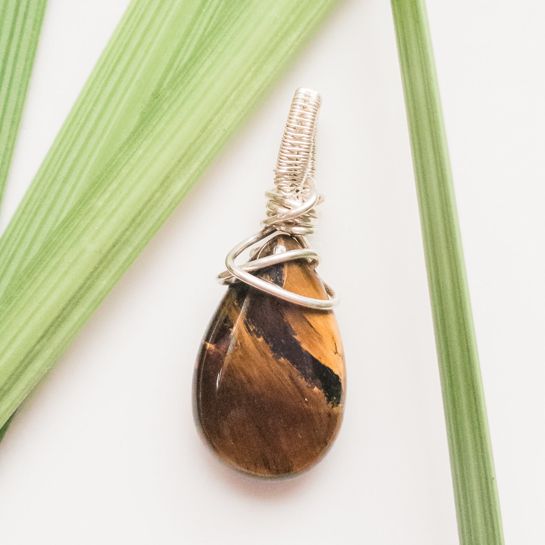 Viking Collection - Tiger Eye Teardrop Pendant designed in Sterling Silver. One-of-a-Kind - front view - BellaChel Jeweler