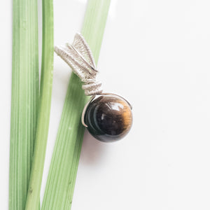 Viking Collection - Tiger Eye Pendent Ball in Sterling Silver - Close up view - BellaChel Jeweler