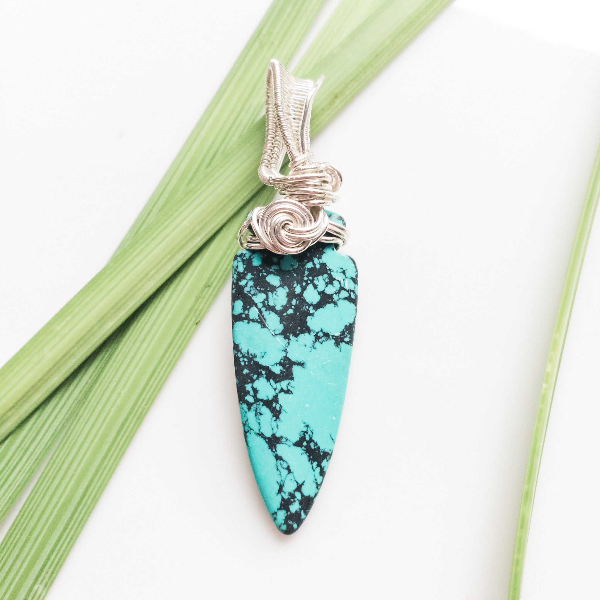 Viking Collection - Amazing Turquoise Magnesite Arrowhead Pendant Designed in Sterling Silver - front view - BellaChel Jeweler